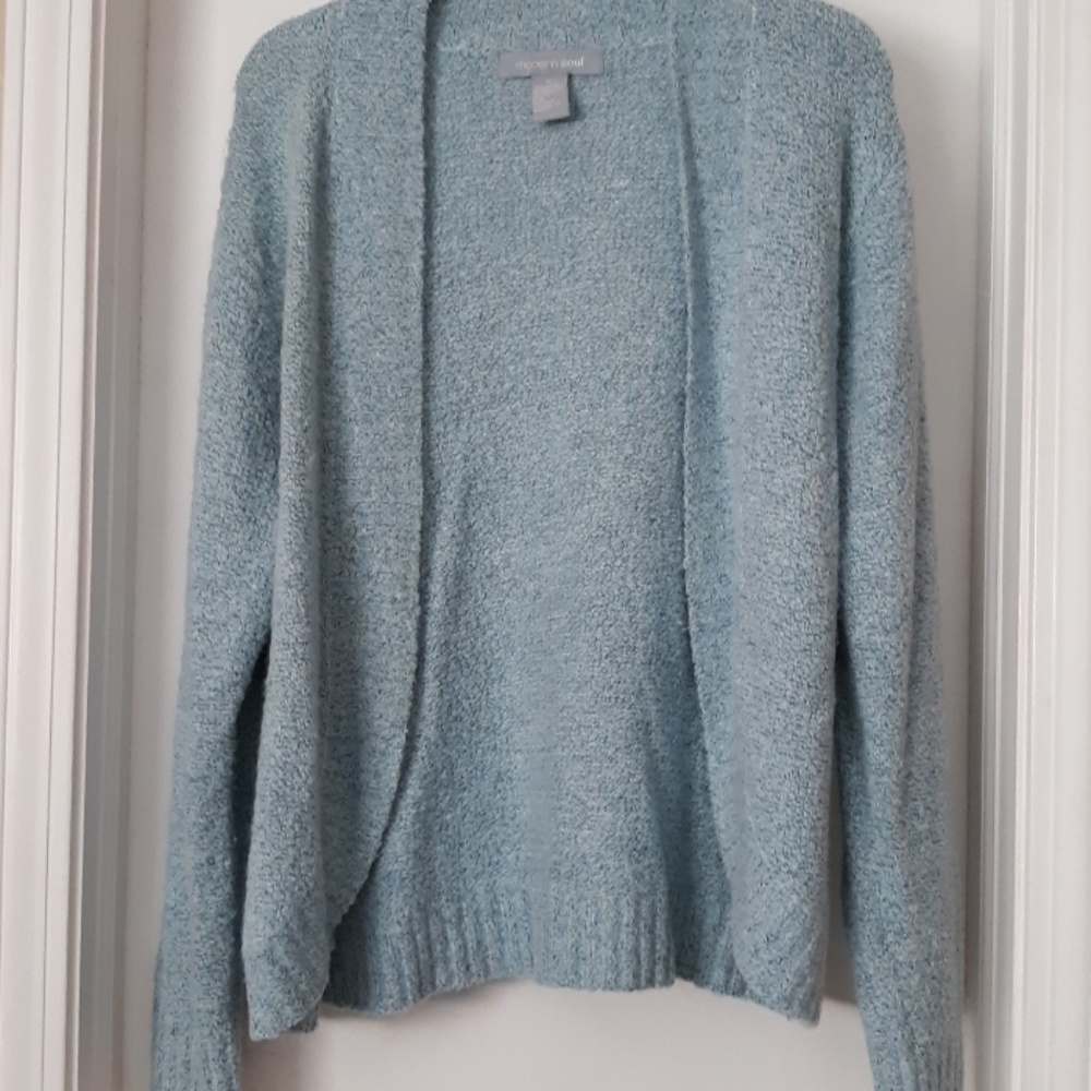 Blue Cardigan with black and white